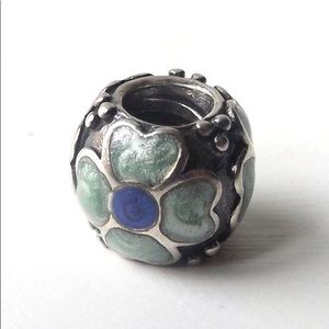 Pandora Green & Blue Flower Enamel - DISCONTINUED